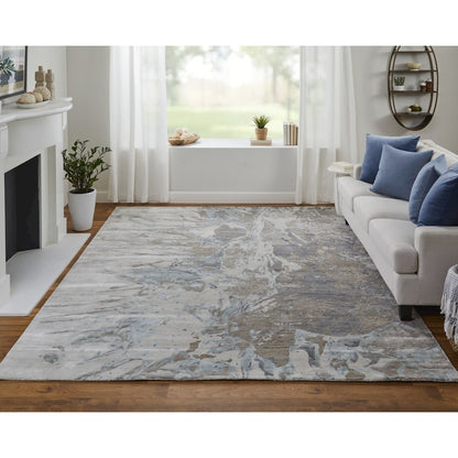 Zarah Modern Watercolor, Gray/Tan/Blue, 8' x 10' Area Rug