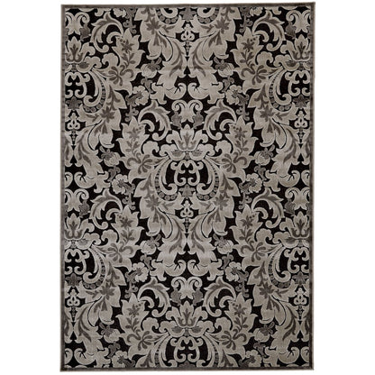 Transitional Floral & Botanical, Taupe/Black/Gray, 7'-6" x 10'-6" Area Rug