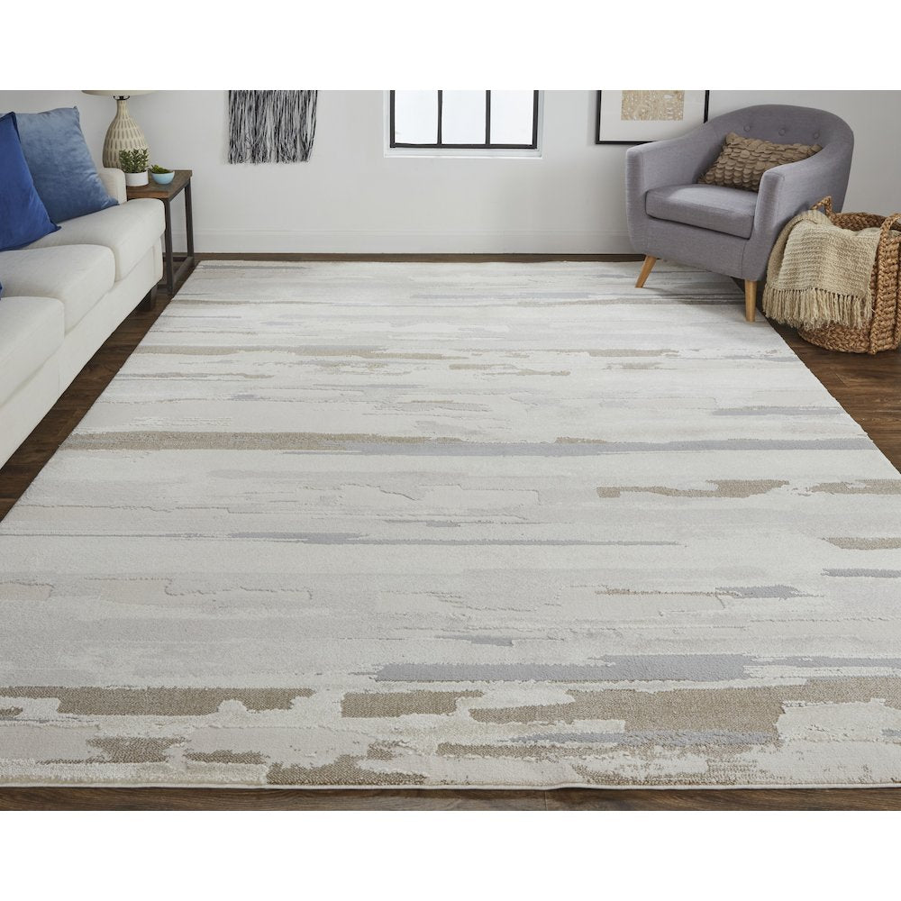 Vancouver Modern Abstract, Ivory/Tan/Brown, 12' x 15' Area Rug