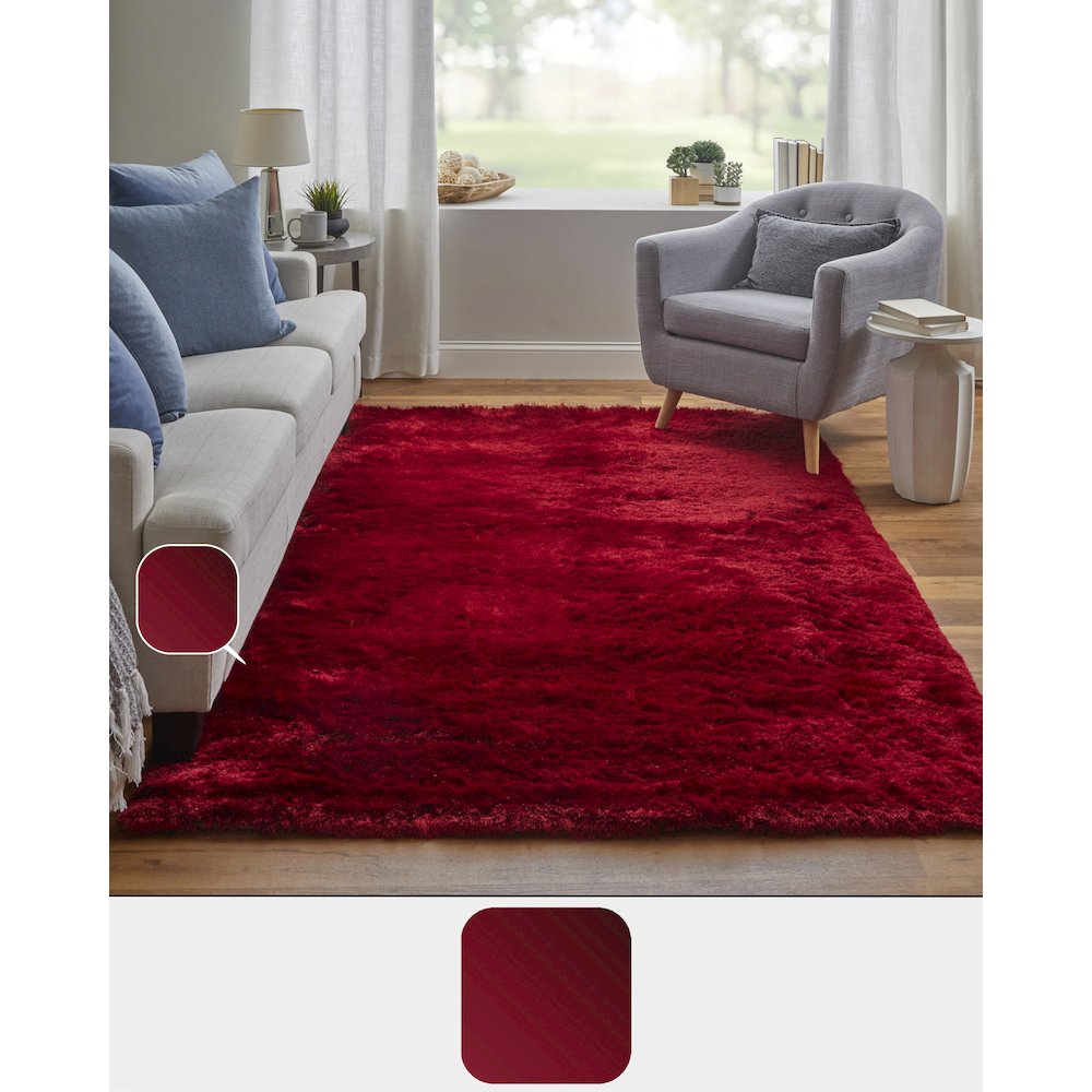 Indochine Plush Shag Rug with Metallic Sheen, Cranberry Red, 10ft x 10ft Round, 4944550FCBY000N95