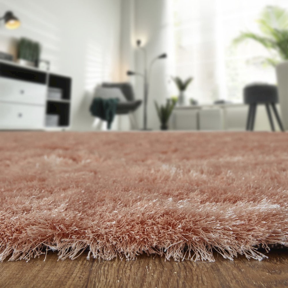 Indochine Plush Shag Rug with Metallic Sheen, Salmon Pink, 10ft x 10ft Round, 4944550FBLH000N95