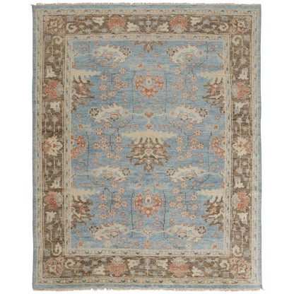 Beall Luxury Wool Rug, Ornamental Floral, Cool Blue, 5ft-6in x 8ft-6in Area Rug, BEA6710FBLUBRNE50