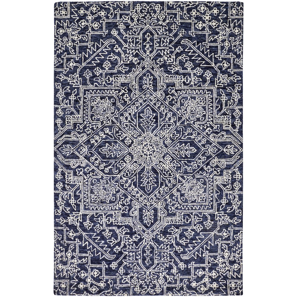 Belfort Modern Minimalist Rug, Floral Geometric, Navy Blue, 9ft x 12ft Area Rug, 8698778FNVY000G00