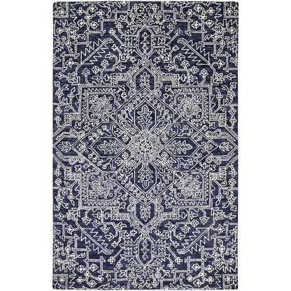 Belfort Modern Minimalist Rug, Floral Geometric, Navy Blue, 9ft x 12ft Area Rug, 8698778FNVY000G00