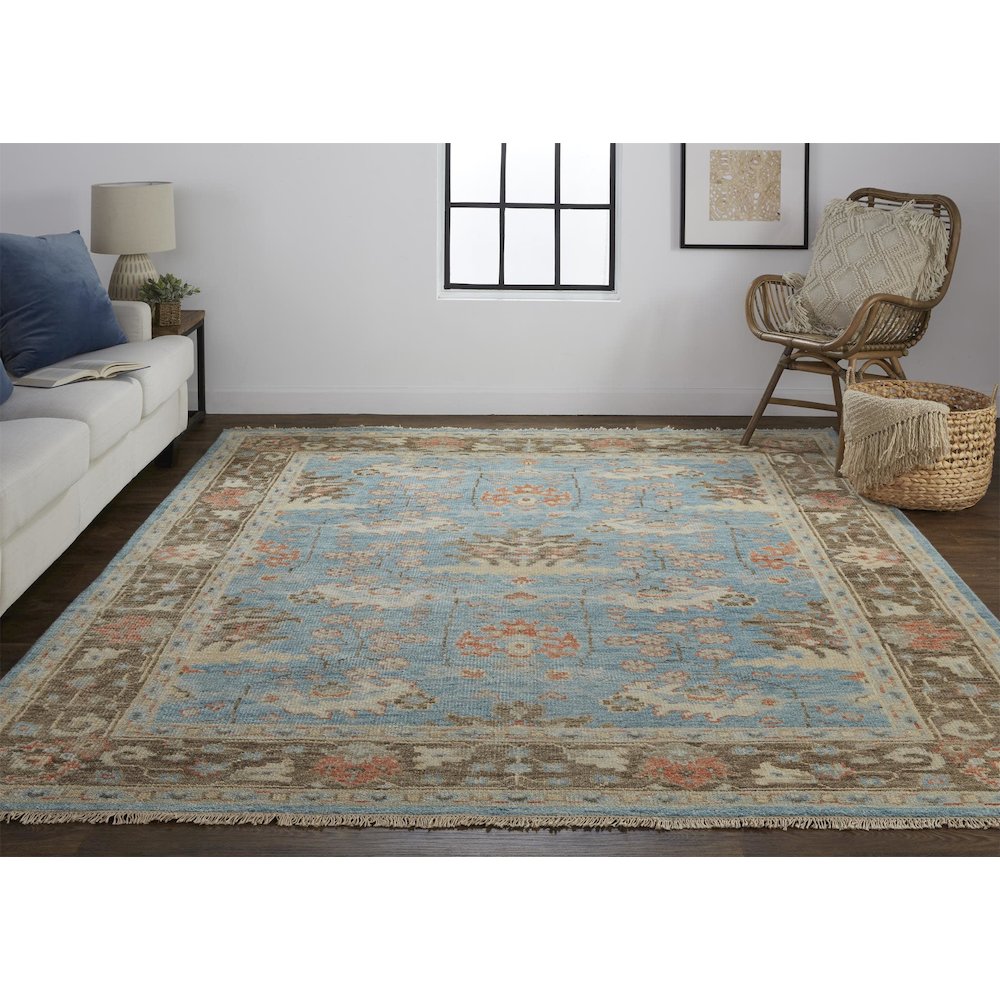 Beall Luxury Wool Rug, Ornamental Floral, Cool Blue, 5ft-6in x 8ft-6in Area Rug, BEA6710FBLUBRNE50