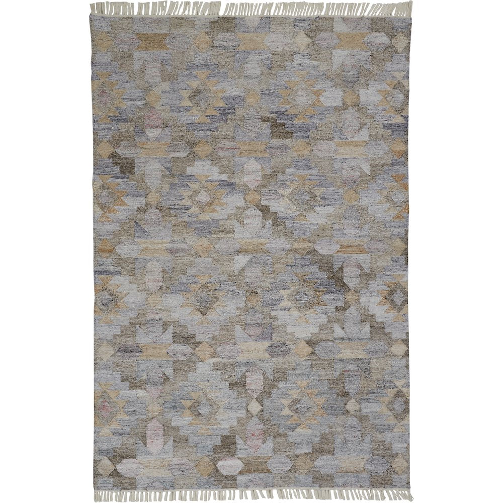 Beckett Eco Moroccan Ornamental Mosaic Rug, Blue/Tan/Brown, 5ft x 8ft Area Rug, 8900818FGRYMLTE10