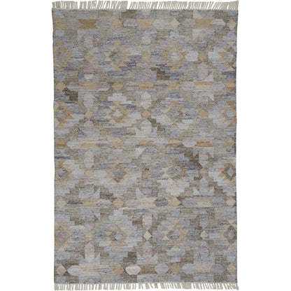Beckett Eco Moroccan Ornamental Mosaic Rug, Blue/Tan/Brown, 5ft x 8ft Area Rug, 8900818FGRYMLTE10