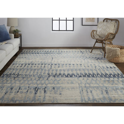 Palomar Hand Knot Abstract Area Rug, Light Beige/Denim Blue, 9x6in x 13x6in, PAL6631FBLU000H50
