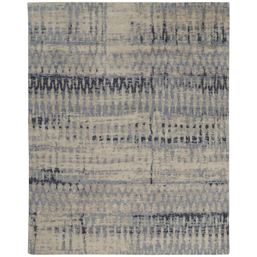 Palomar Hand Knot Abstract Area Rug, Light Beige/Denim Blue, 9x6in x 13x6in, PAL6631FBLU000H50