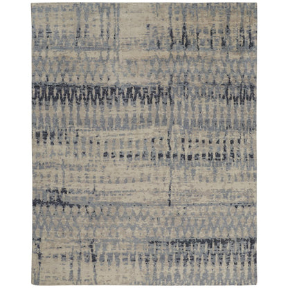 Palomar Hand Knot Abstract Area Rug, Light Beige/Denim Blue, 9x6in x 13x6in, PAL6631FBLU000H50