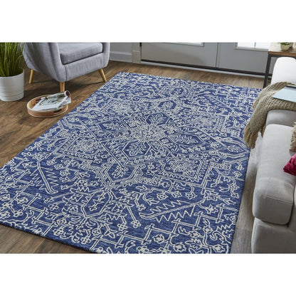 Belfort Modern Minimalist Rug, Floral Geometric, Navy Blue, 9ft x 12ft Area Rug, 8698778FNVY000G00
