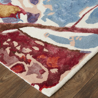 Transitional Floral & Botanical, Red/Blue/Purple, 3'-6" x 5'-6" Accent Rug