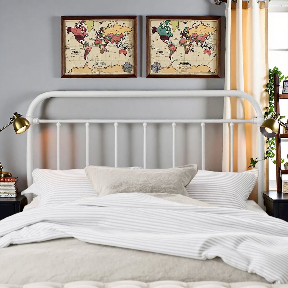 White Metal King Size Headboard Only with Spindles and Frame Design