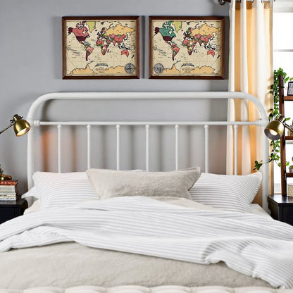 White Metal King Size Headboard Only with Spindles and Frame Design