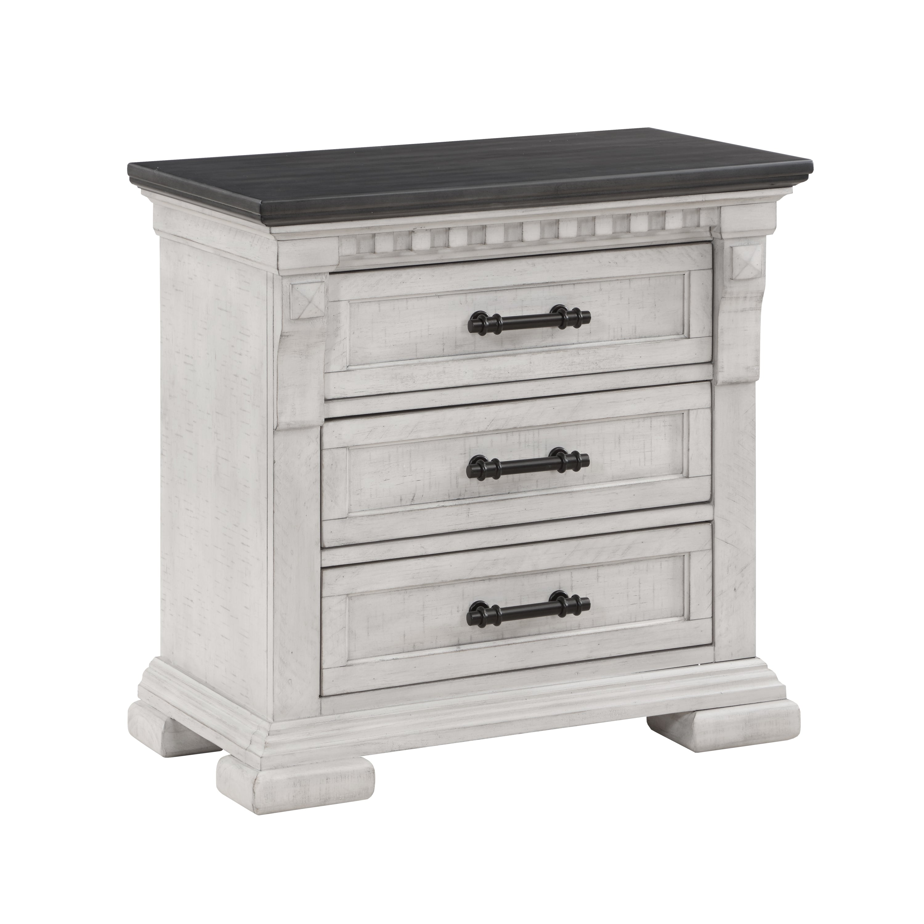 Transitional Style 3-Drawer Night stand Made with Wood in Antique White