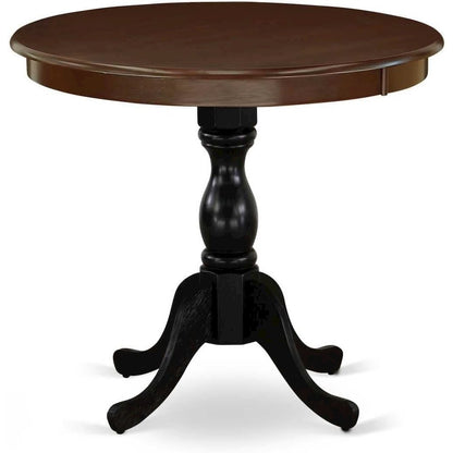 East West Furniture Antique 36" Round Dining Table for Compact Space - Mahogany Top & Black Pedestal