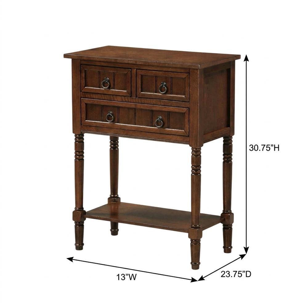 Entryway Hall Table, Espresso, 3 Drawers, 2 Shelves