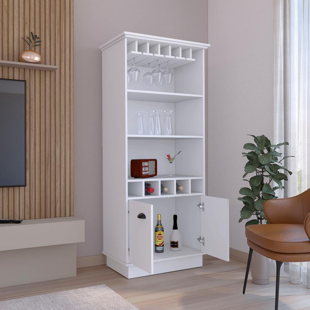Bar Cabinet with Wine Rack, three Open Storage Shelves and One Cabinet,White