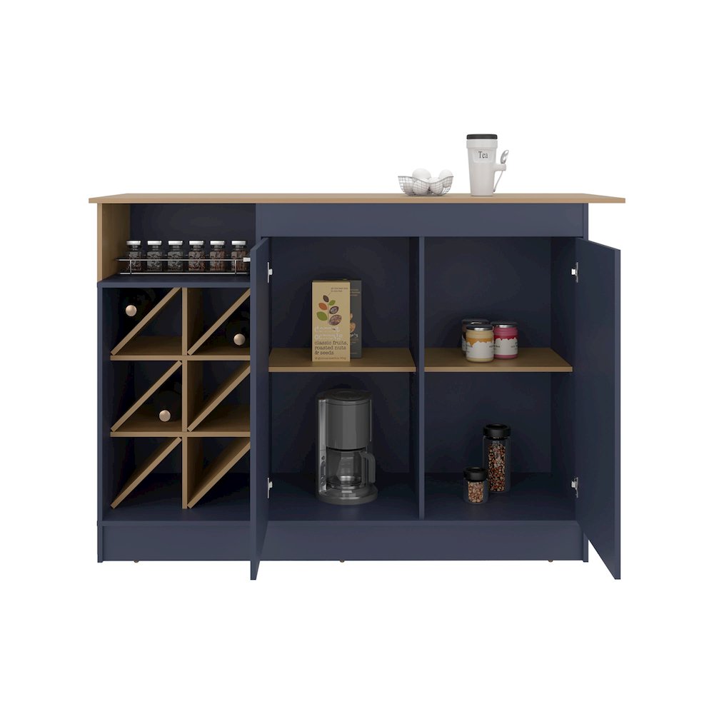 Harrell Kitchen Island, 2 Doors, 7 Shelves, Alby Blue / Natural Oak