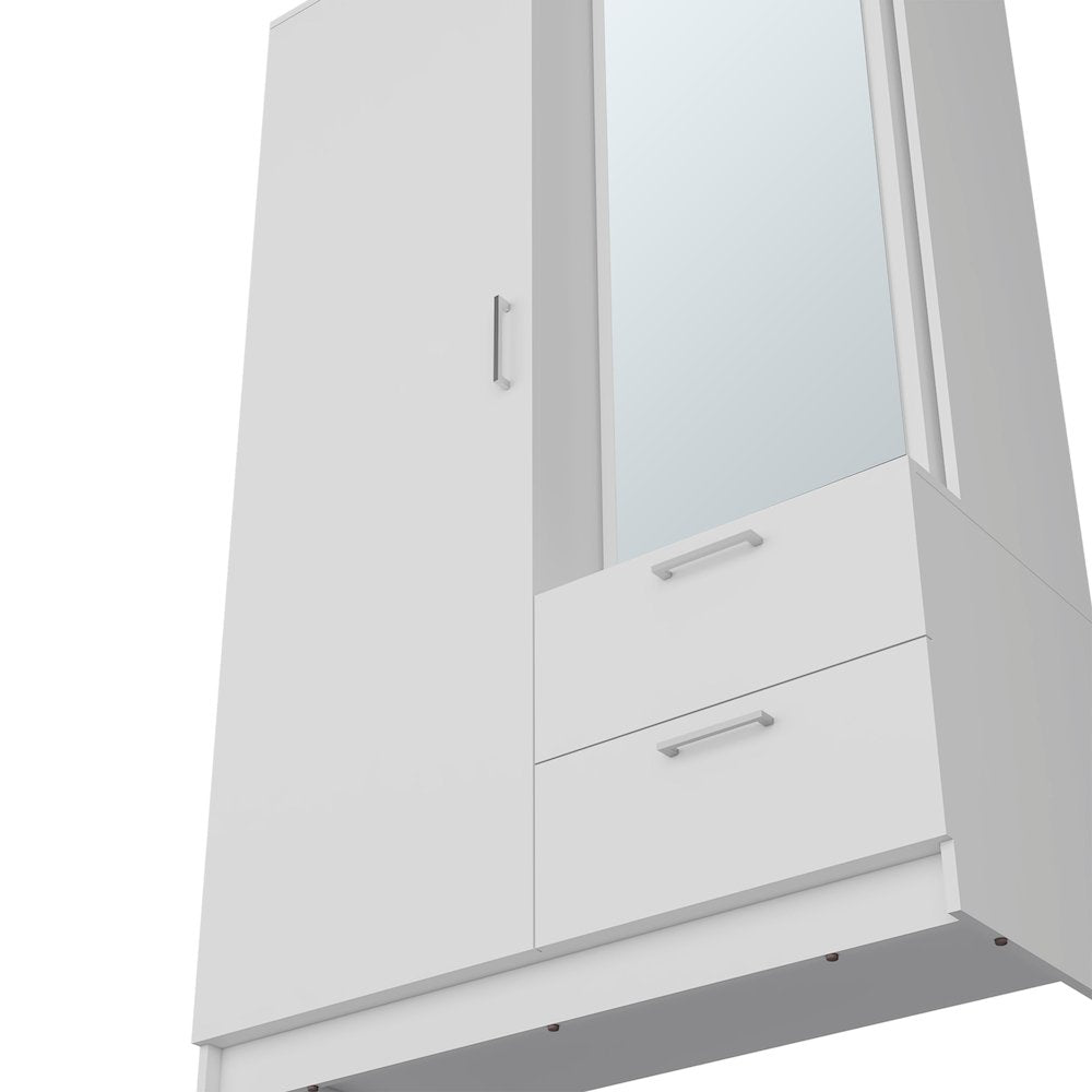 Vinco Armoire, 1 Door, 2 Drawers, 6 Shelves, 1 Mirror, White