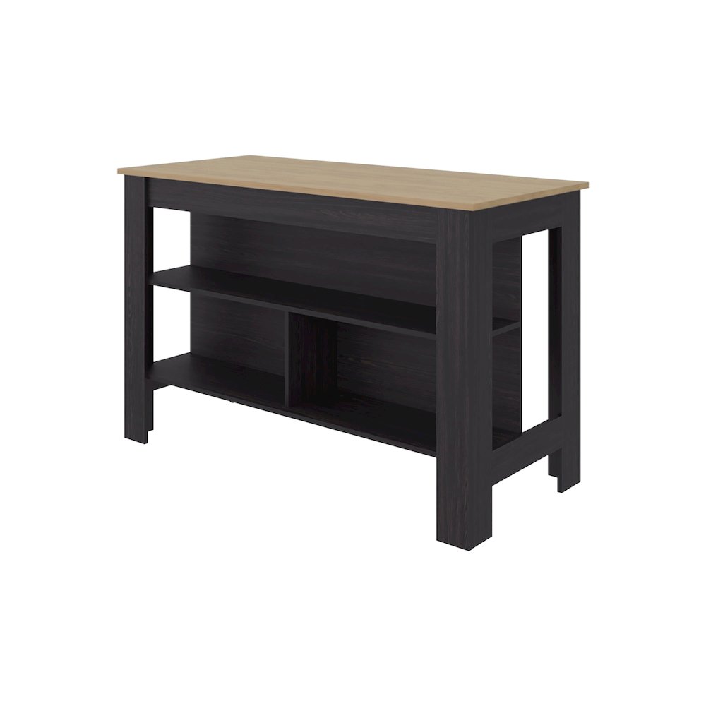 Kitchen Island, 3 open Shelves, Modern Design,  Black Wengue/Natural Oak
