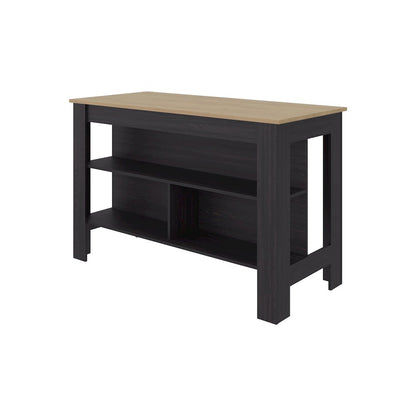 Kitchen Island, 3 open Shelves, Modern Design,  Black Wengue/Natural Oak
