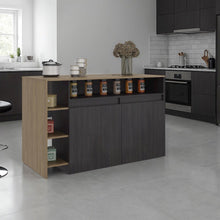 Kitchen Bar Counter with Ample Storage and Shelves, Black Wengue/Natural Oak