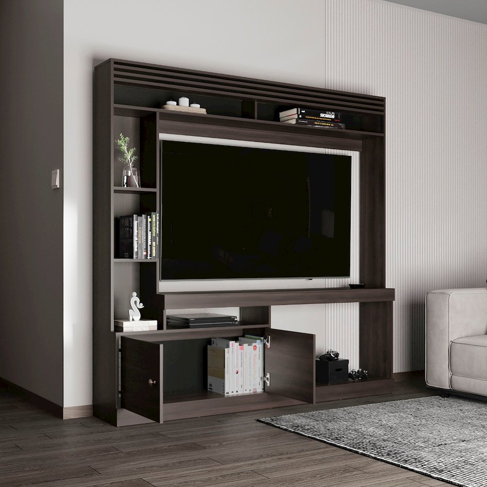 Oberlin Entertainment Center, 2 Doors, 6 Shelves, 65" TV Capacity, Walnut