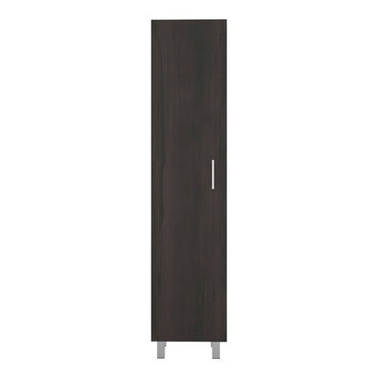 Vernon Slim Storage Cabinet with 4-Tier Shelf and Broom Hangers, Dark Walnut
