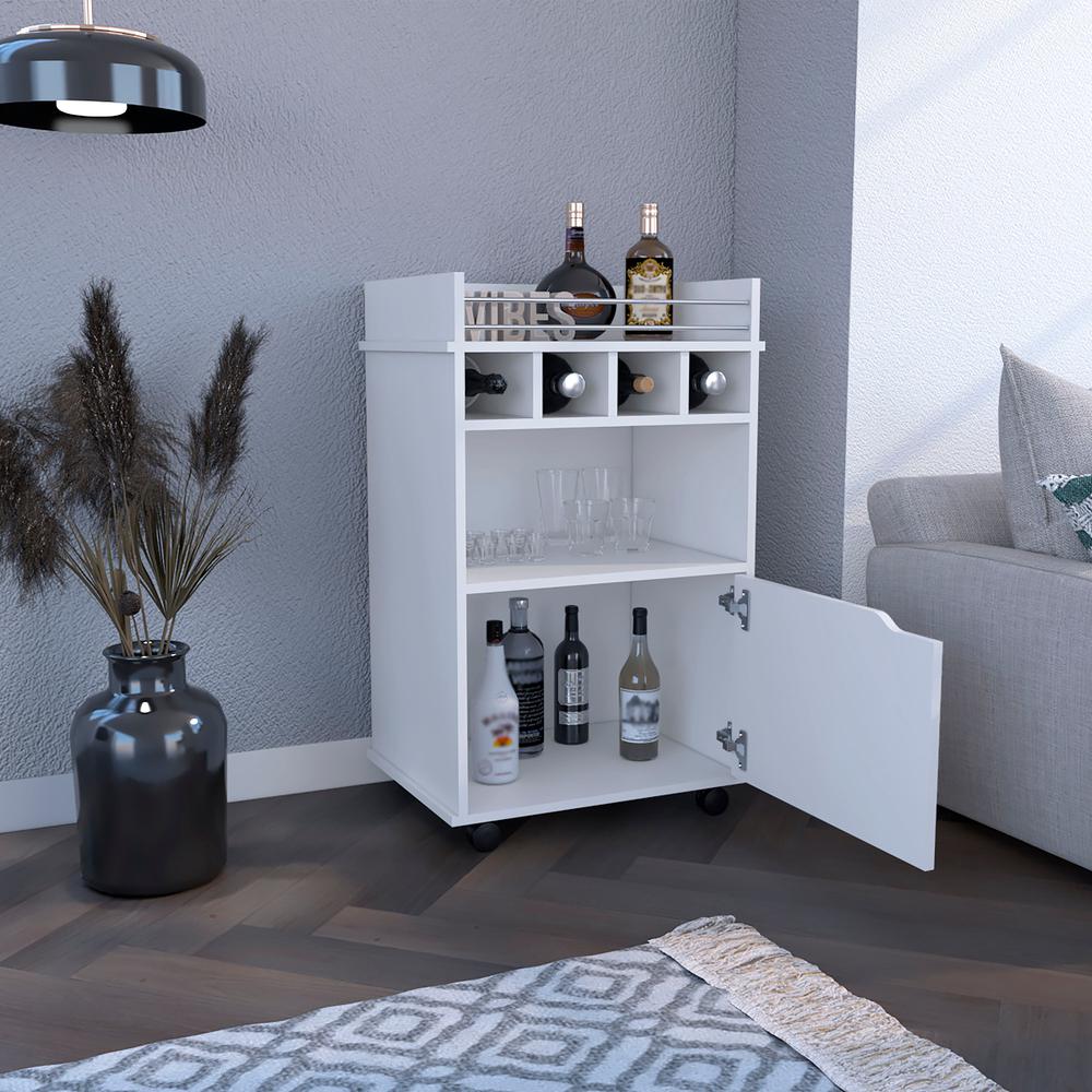 Sims 35" H Bar Cart with Two Shelves four Wine Cubbies and One Cabinet,White