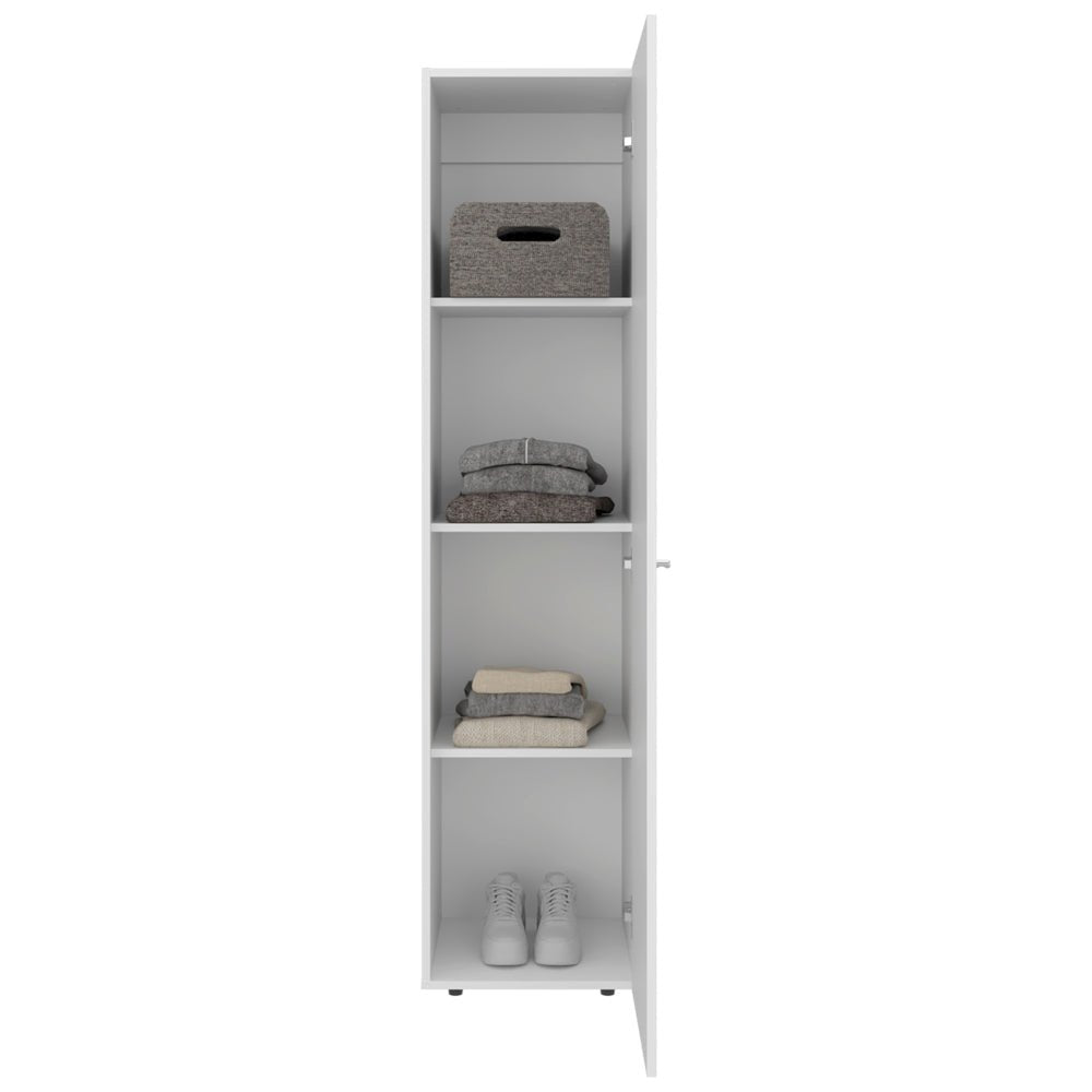 Kotlik 1 Door Wardrobe 67" H with Vertical Storage and Four Shelves, White