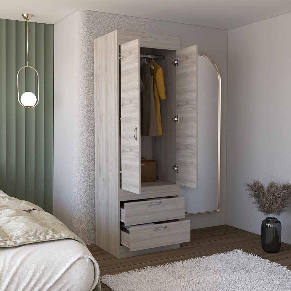 Portugal Armoire, Double Door Cabinet, Two Drawers, Metal Handles, Rod