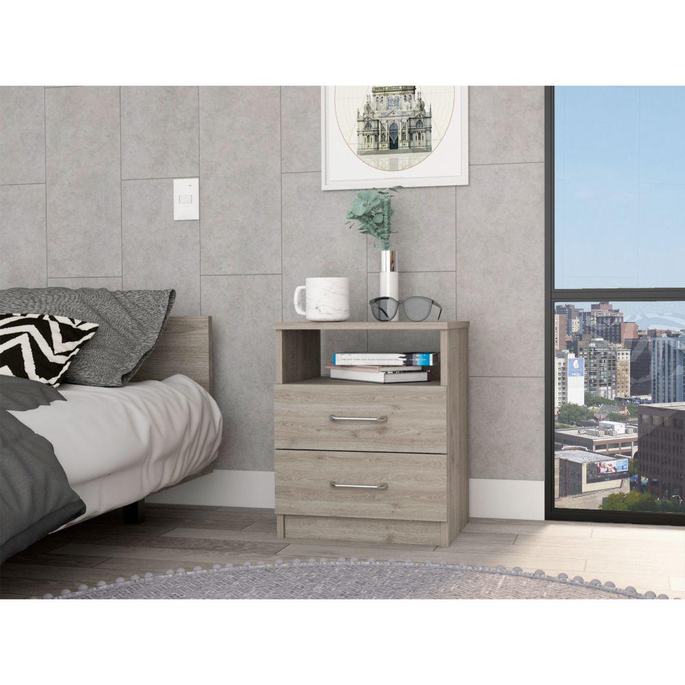 DEPOT E-SHOP Salento Nightstand, Two Drawers, One Shelf, Countertop- Light Grey, For Bedroom