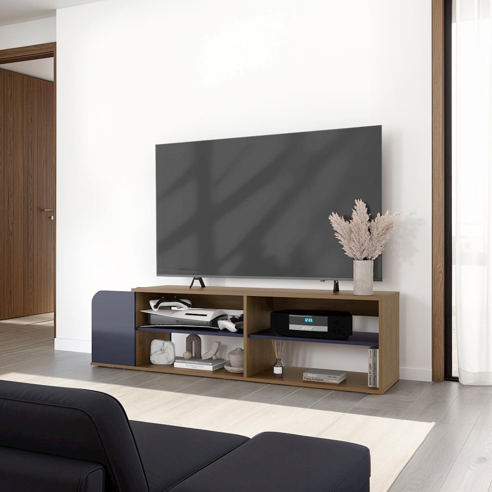 Stem TV Stand, 5 Shelves, Natural Oak / Alby Blue