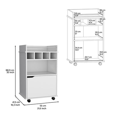 Sims 35" H Bar Cart with Two Shelves four Wine Cubbies and One Cabinet,White