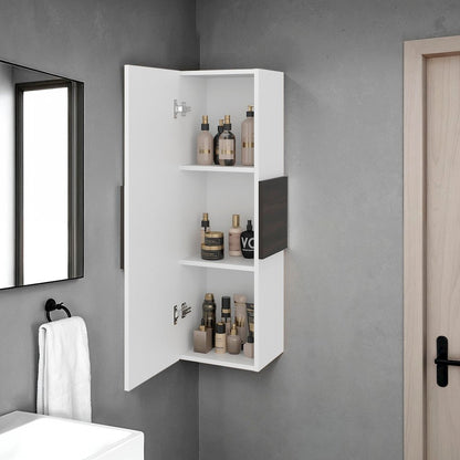 Elliott Medicine 38"H Single Door Cabinet, Three Shelves, White/Dark Walnut