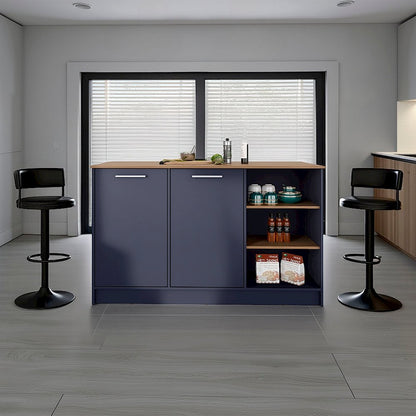 Gambell Kitchen Island, 2 Doors, 7 Shelves, Alby Blue / Natural Oak