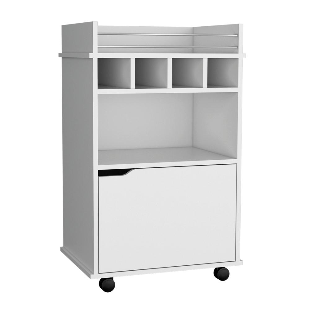 Sims 35" H Bar Cart with Two Shelves four Wine Cubbies and One Cabinet,White