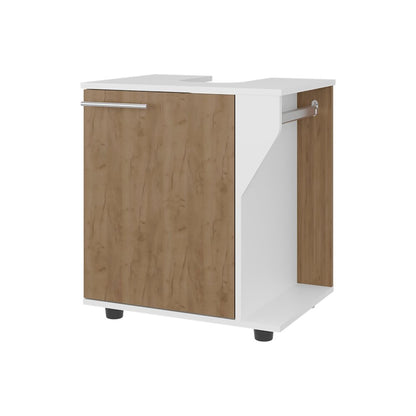 Enfield Under Sink Storage, 1 Door, 2 Shelves, 4 Legs, White / Natural Oak