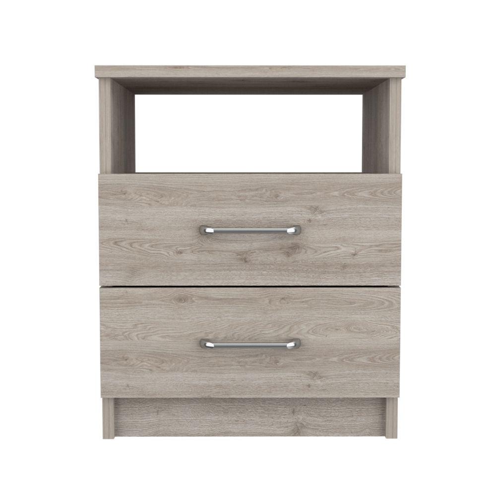 DEPOT E-SHOP Salento Nightstand, Two Drawers, One Shelf, Countertop- Light Grey, For Bedroom