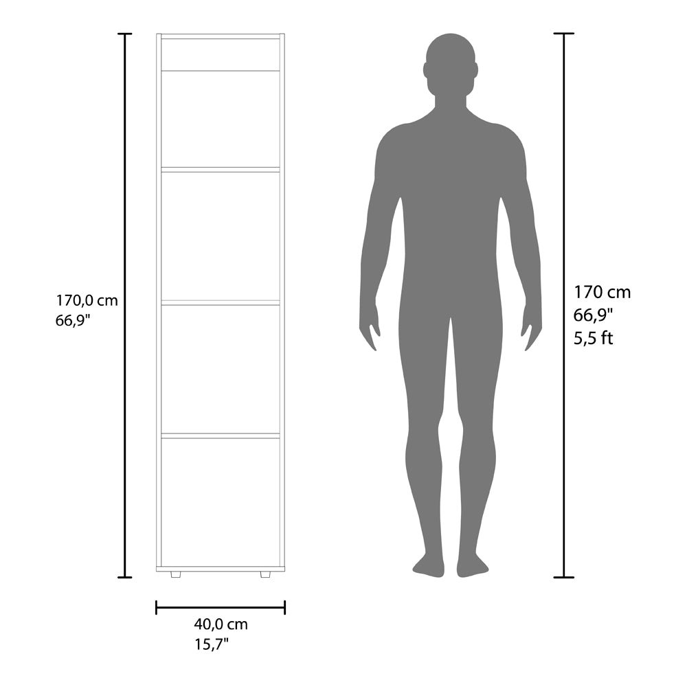 Kotlik 1 Door Wardrobe 67" H with Vertical Storage and Four Shelves, White