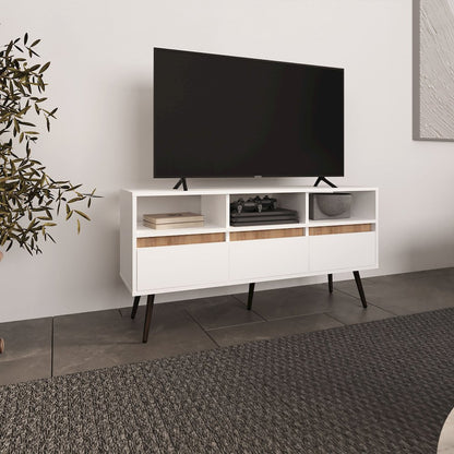 Barrow TV Stand, 3 Drawers, 3 Shelves, White / Natural Oak