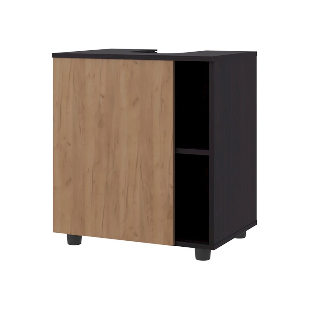 Gorman Under Sink Storage, 1 Door, 3 Shelves, 4 Legs, Natural Oak / Black Wengue