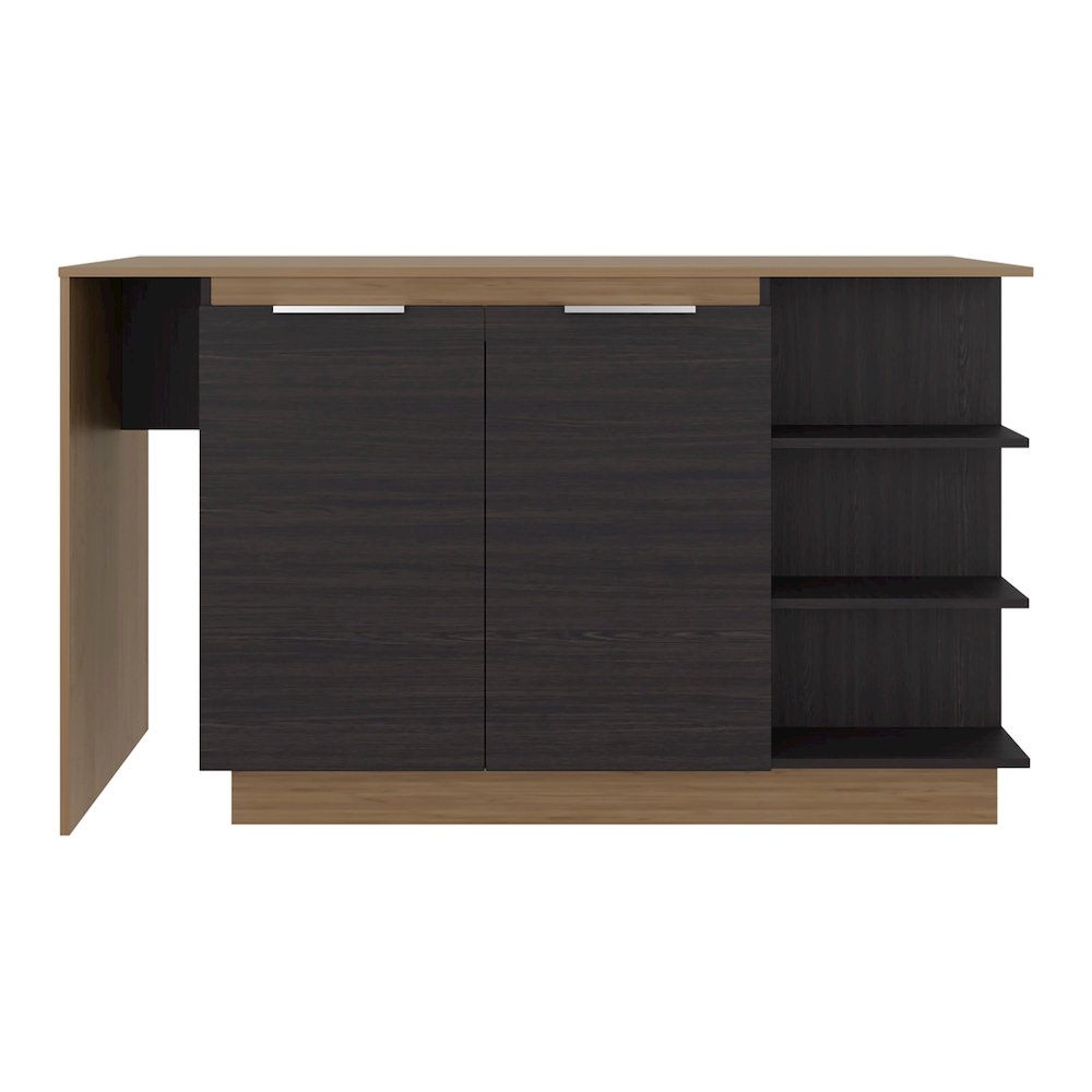 Dwight Kitchen Bar Counter with Shelves and Cabinets, Black Wengue / Natural Oak