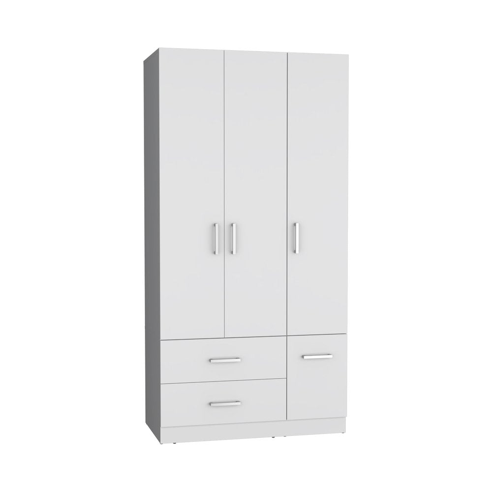 Armoire Wardrove 71", 4 Doors, Hanging Rod, 3 Cabinets, 6 Shelves, White
