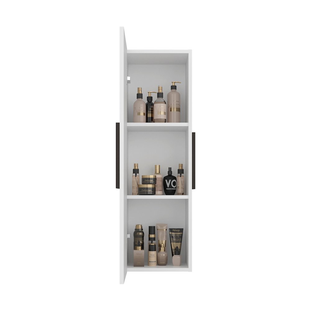 Elliott Medicine 38"H Single Door Cabinet, Three Shelves, White/Dark Walnut