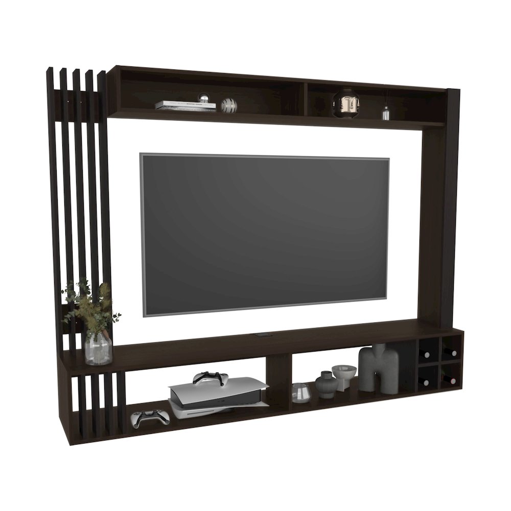 Alto Entertainment Center, 8 Shelves, Dark Walnut/Black Wengue