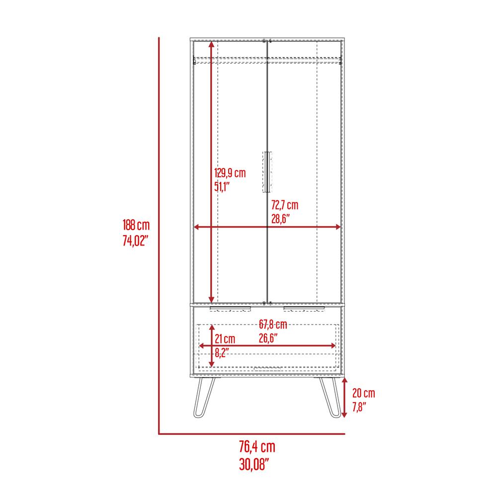 DEPOT E-SHOP Jane Closet-One Drawer, Two Door Cabinet, Four Steel Legs-Light Oak, For Bedroom