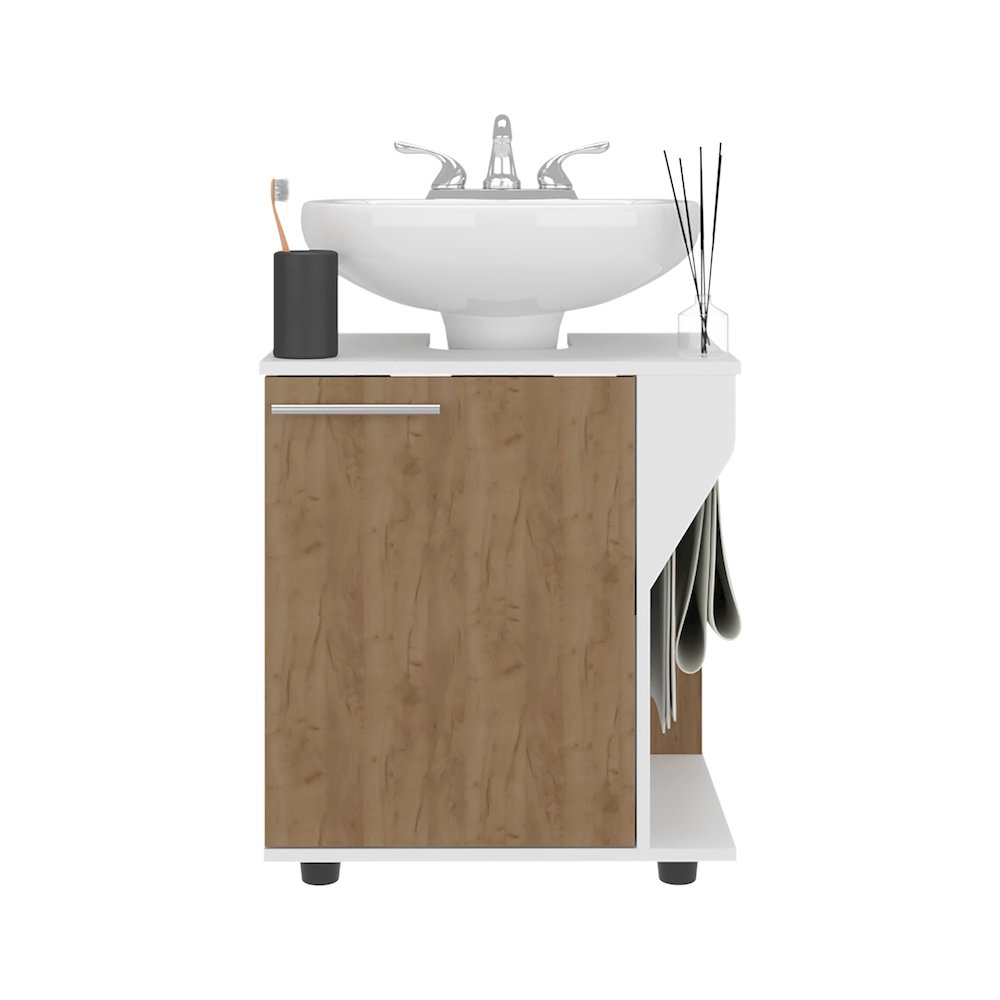 Enfield Under Sink Storage, 1 Door, 2 Shelves, 4 Legs, White / Natural Oak