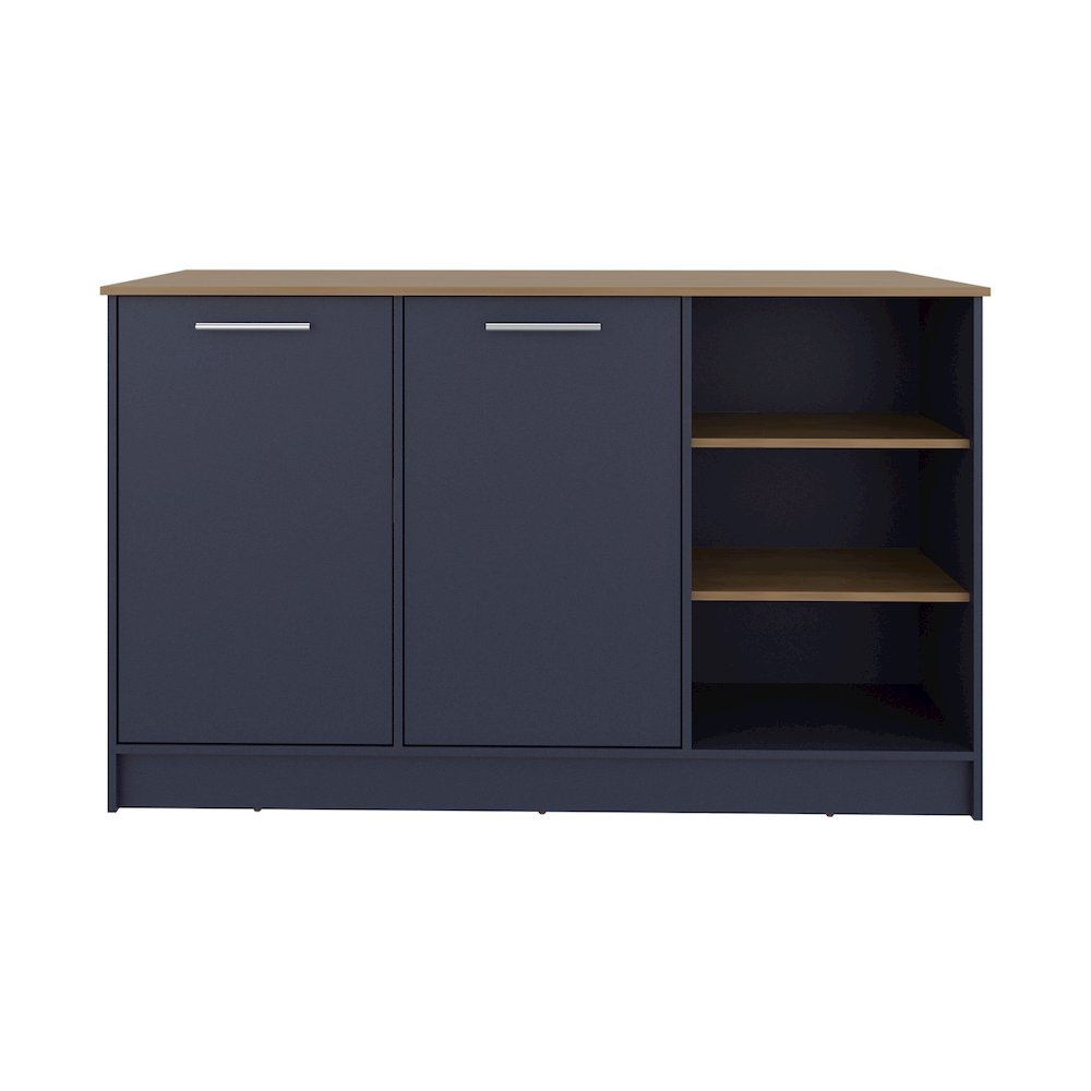 Gambell Kitchen Island, 2 Doors, 7 Shelves, Alby Blue / Natural Oak